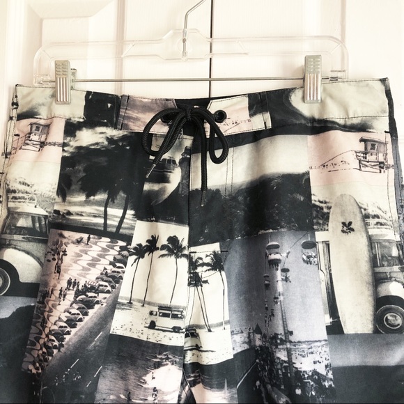 Adam Levine 70s Los Angeles California Collage Swim Trunks - Picture 2 of 16